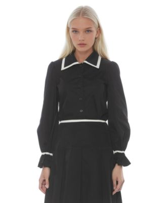 Women's Shannah Long Sleeve Dropped Contrast Collar Blouse