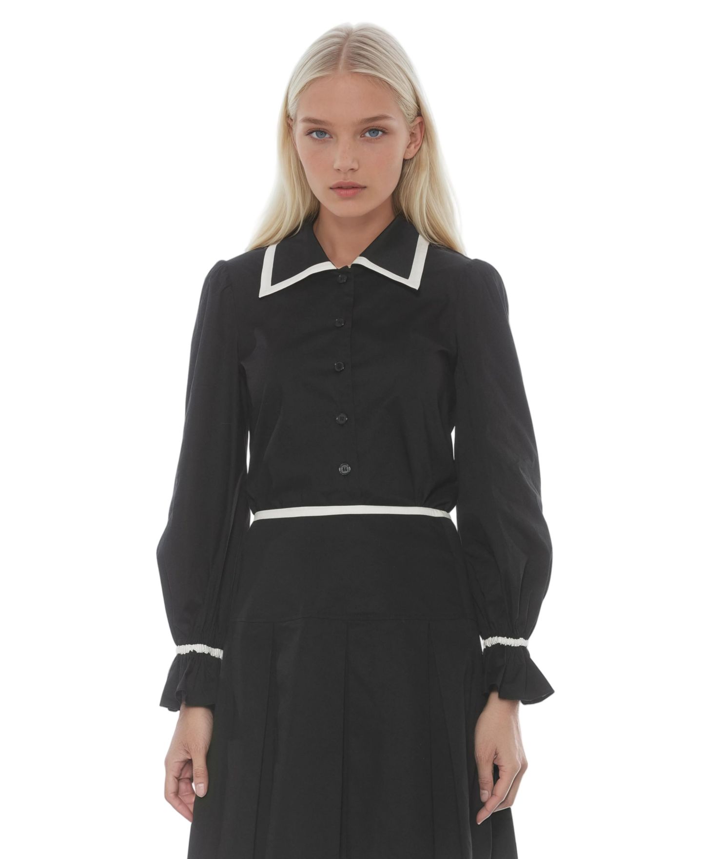 Женская блузка Alexia Admor Shannah Long Sleeve Dropped Contrast Collar, цвет: Чёрный — фото 2