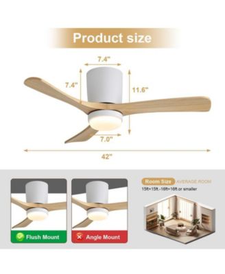 42-inch Minimalist White 3-Blade Flush Mount Ceiling Fan with Light Remote Control and Timing Function