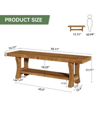 Solid Wood Entryway Bench, 55" End of Bed Bench, Long Indoor Dining Seat for Hallway, Bedroom, Living Room, Dining Room