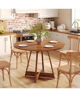 39 Inches Round Dining Table for 2-4, Farmhouse Circle Kitchen Table for Dining Room, Wooden Dinner Table with Heavy Duty Pedestal