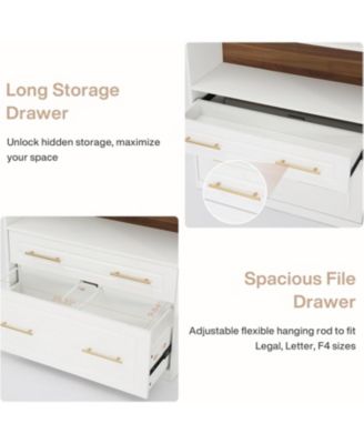 76.8" Tall Arched Bookcase Set of 2, 5-Tier Bookshelf with File Cabinet Drawer, Modern Freestanding Wooden Bookshelves, Storage Shelves