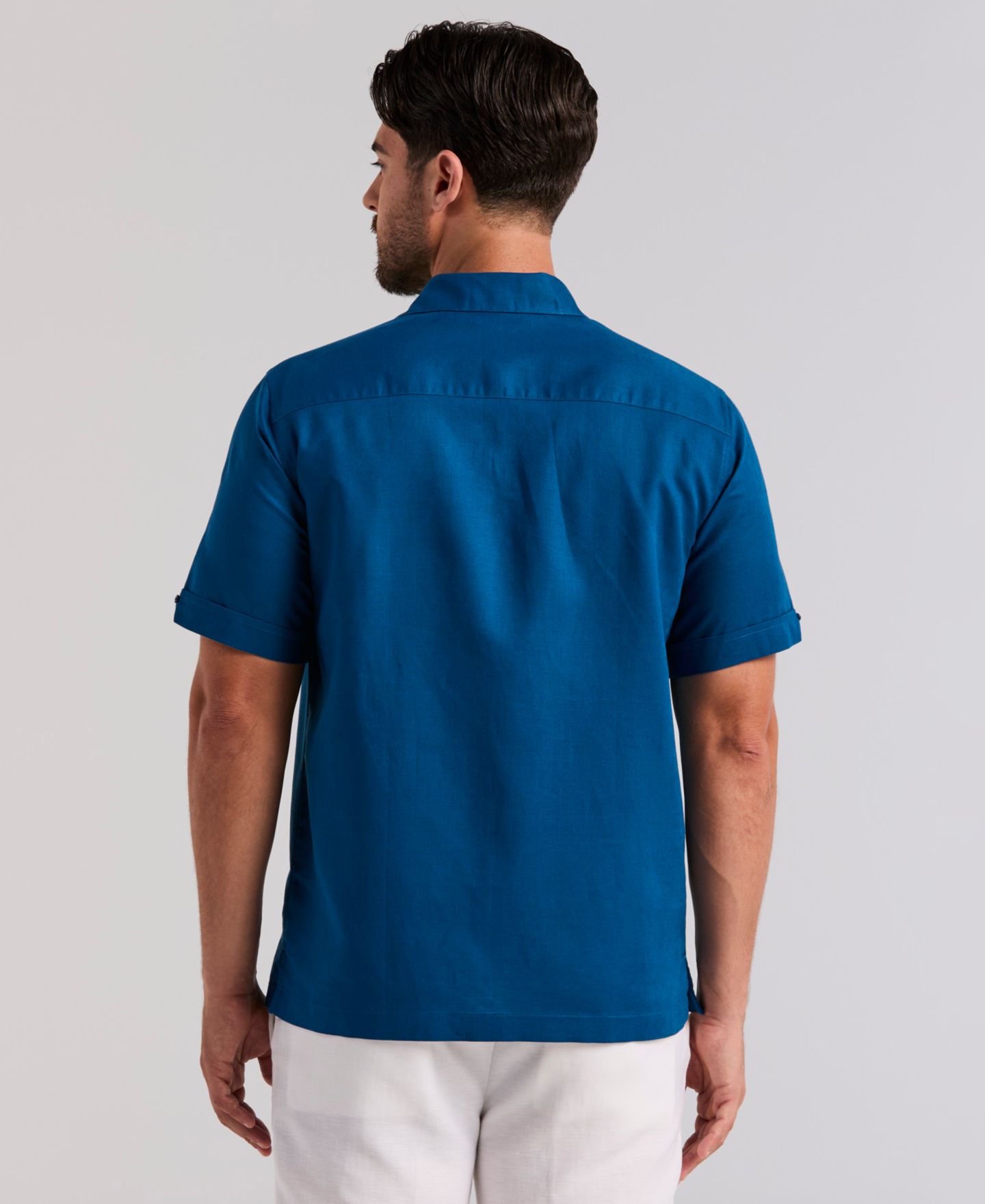 Мужская рубашка Cubavera Panel Button-Front Camp Collar, цвет: Blueberry Pancake — фото 4