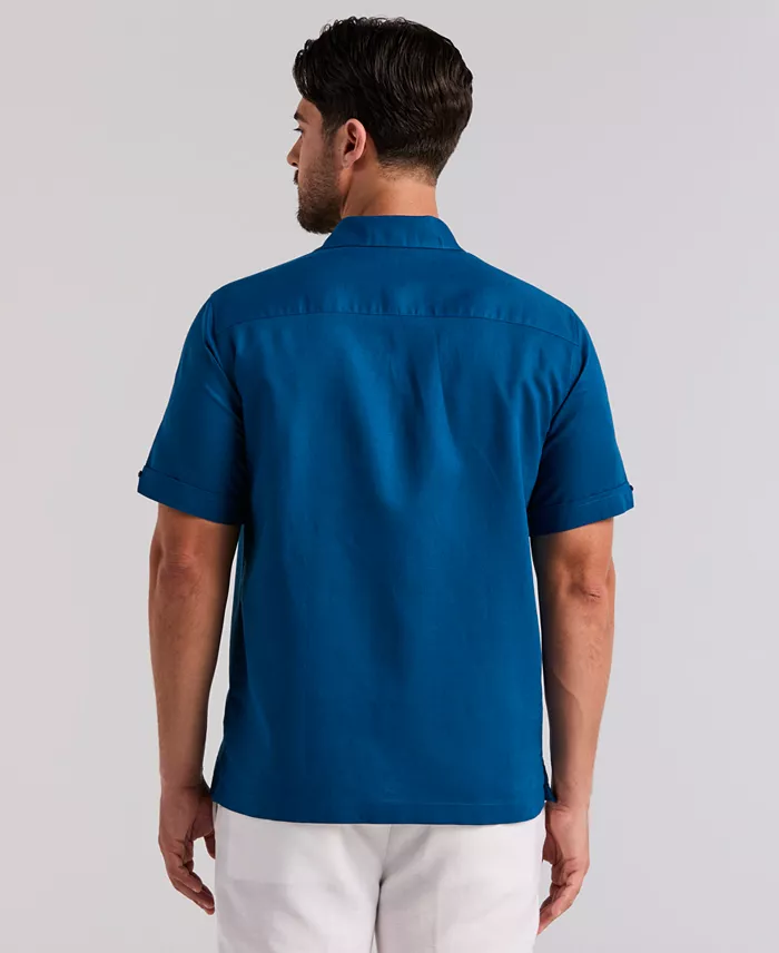 Men's Short-Sleeve Panel Button-Front Linen Camp Shirt - thumbnail 10