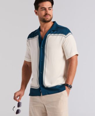 Men's Color Block Short-Sleeve Button-Down Shirt