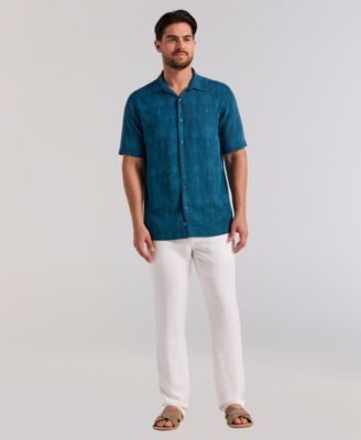 Men's Medallion Palm Print Short-Sleeve Button-Down Shirt