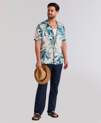 Men's Oversized Leaf Print Short-Sleeve Button-Down Shirt