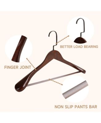 Wooden Suit Hangers with Pants Bar for Women's Clothes, 16-Inch Wide Shoulder Solid Wood Coat Hangers for Jackets, Shirts, Trousers