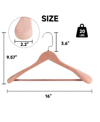 Wooden Suit Hangers with Pants Bar for Women's Clothes, 16-Inch Wide Shoulder Solid Wood Coat Hangers for Jackets, Shirts, Trousers