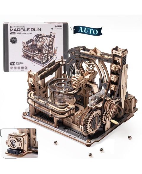 Детский конструктор Robotime Marble Spaceport 472-Piece Wooden Dual Drive Marble Run Building Set, Ages 14+