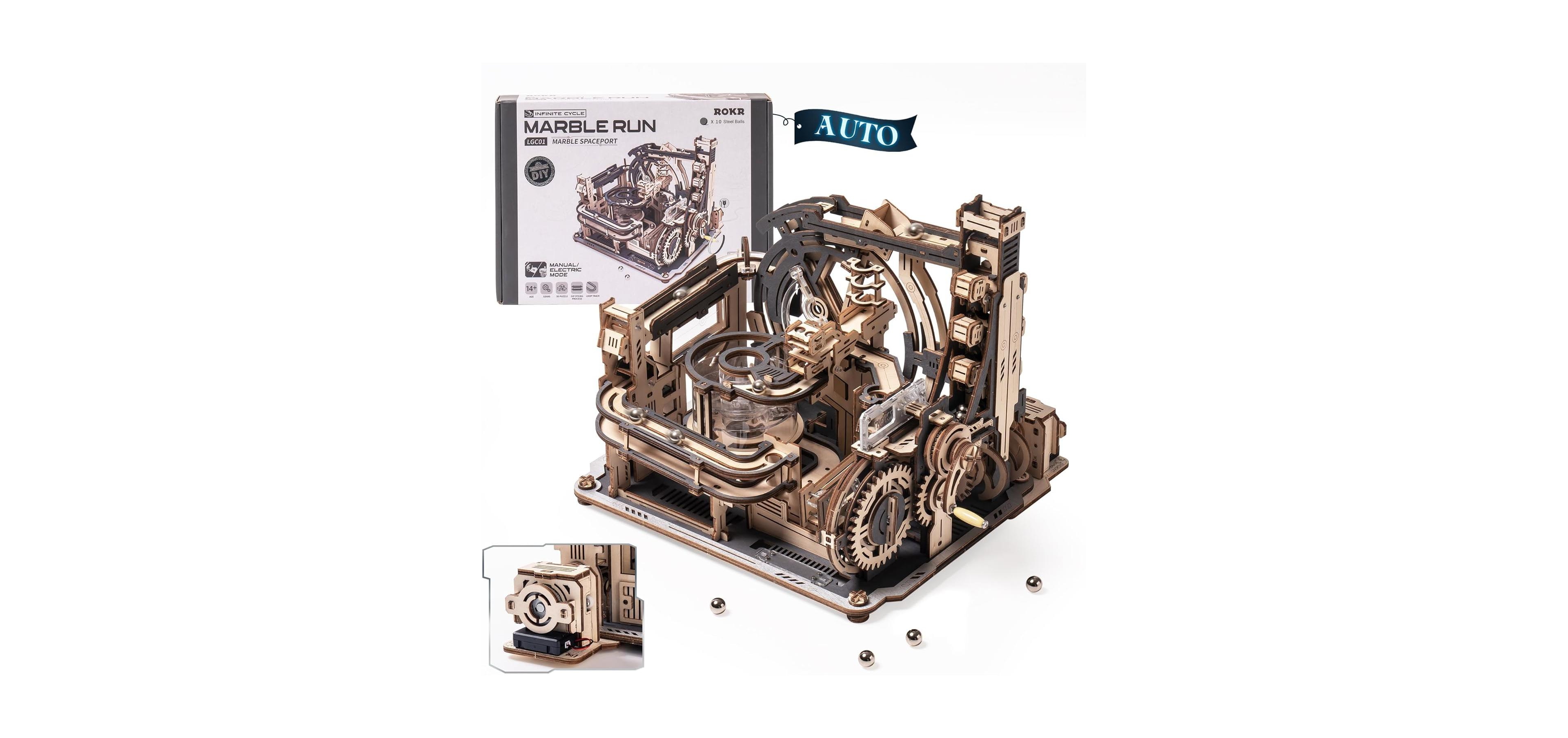 Robotime 3D Puzzles for Adults, Model Kits Marble Spaceport, Marble Run Brain Teaser Wooden Puzzles Building Toy, Desk Decor Creative Birthday Gifts