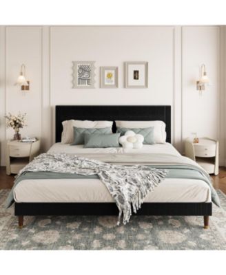 Bed Frame with Headboard, Corduroy Upholstered Platform Bed with Wooden Slats Support - No Box Spring Needed & Noise Free, Easy Assembly