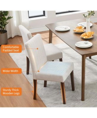 Upholstered Dining Chairs Set of 2, Modern Fabric Kitchen Side Chairs with Sturdy Wood Legs, Rubber Frame,Sleek Vertical Stripes