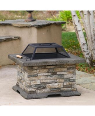 28 Inch Square MGO Fire Pit Outdoor Elegant Design Heat Resistant Iron Fire Bowl No Assembly Required