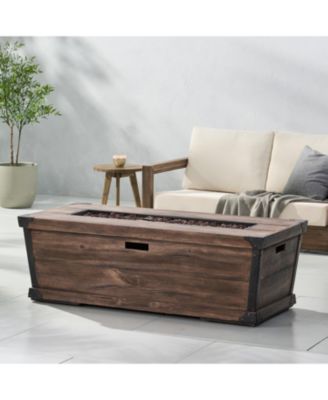 56 Inch Rectangle Concrete Gas Fire Pit Table Brown Wood Pattern 50000 BTU Outdoor Patio Propane Only