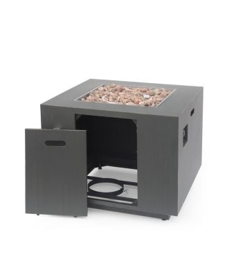 33 Inch Outdoor Iron Square Propane Fire Pit Brushed Brown 50000 BTU Tank Inside No Assembly