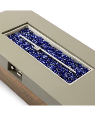 48 Inch Iron Fire Pit Table with Wood Grain Stainless Steel Burner Waterproof Cover Easy Control Propane Fire Table