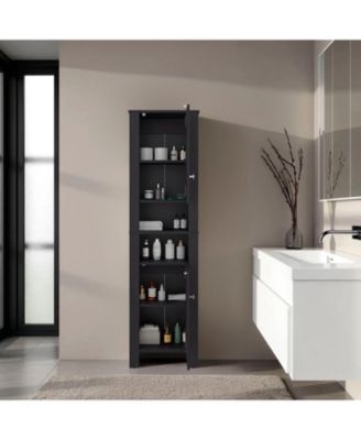 Navassa Bathroom Cabinet, 2 Doors, 6 Shelves, Black Wengue