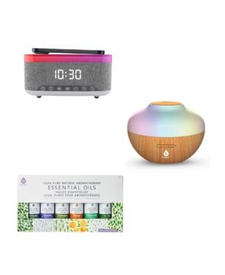 Ultimate Relax & Recharge Set – Alarm Clock Wireless Charger Radio + Aromatherapy Diffuser & 6 Oils
