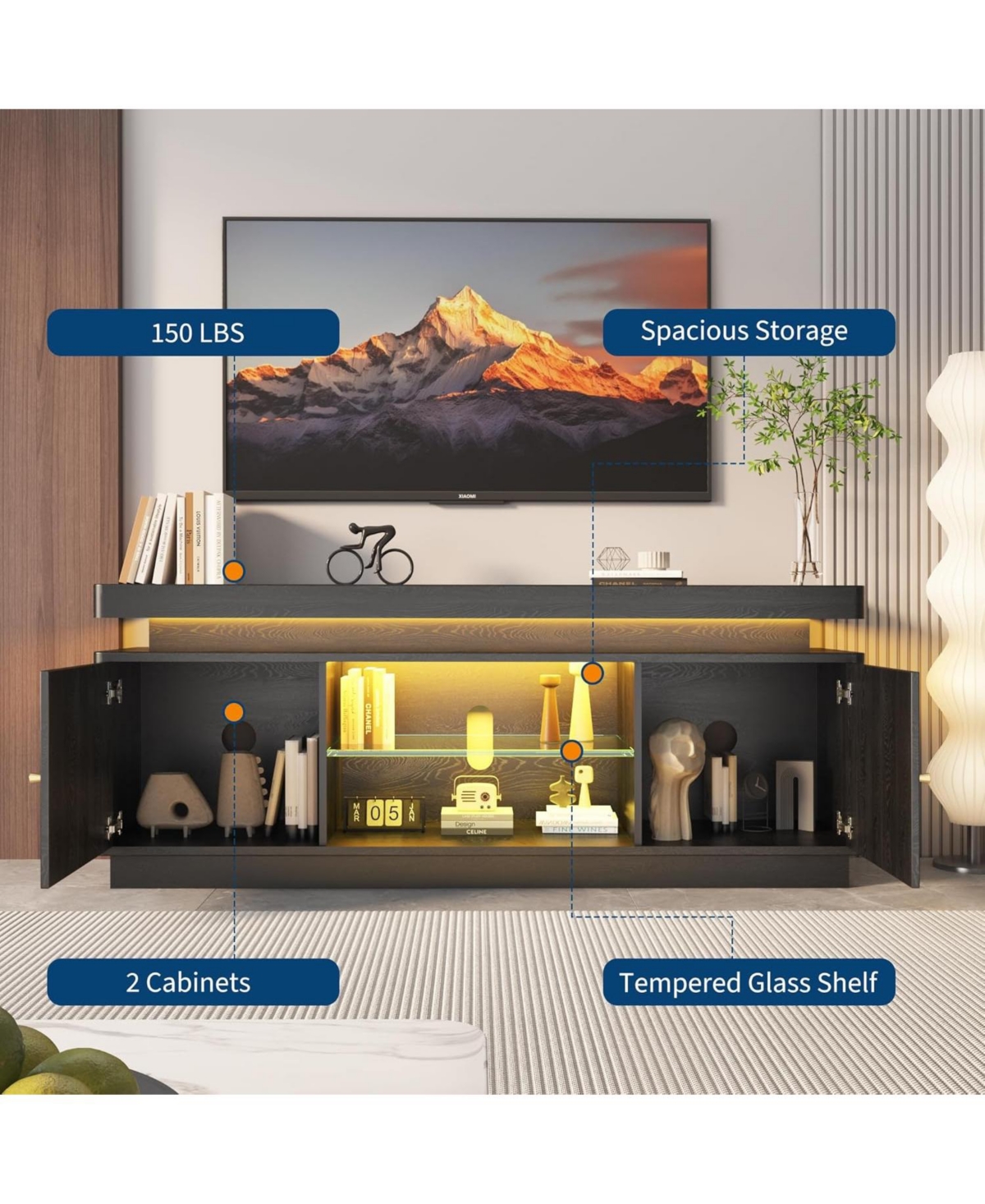 gaomon 63" Tv Stand with Storage, Modern Entertainment Center Adjustable Shelf, Power Outlet & Usb Ports