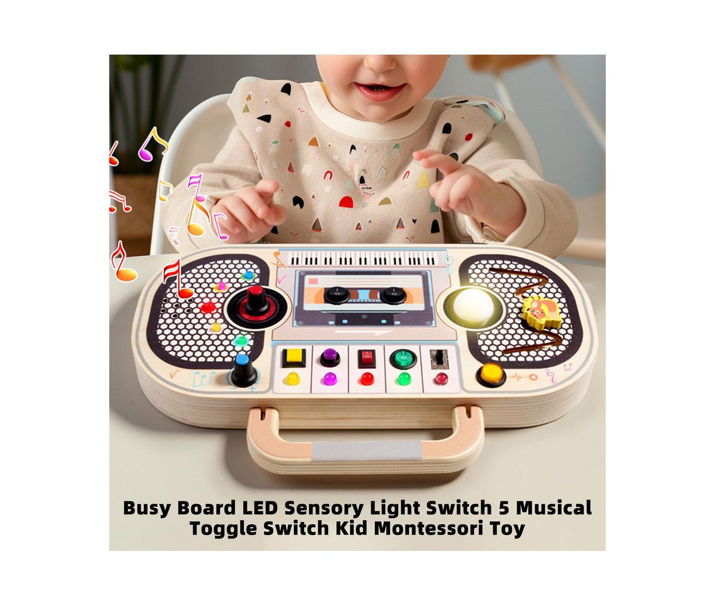 Детская игрушка Bruce & Shark Interactive Light & Sound Montessori Busy Board, Ages 1+, цвет: Коричневый — фото 2