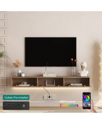 Floating 69" TV Stand with 16 Color LEDs, Modern Entertainment Center