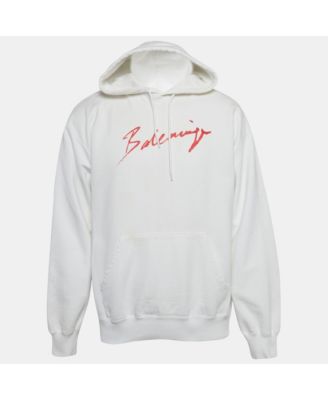 Men's White Logo Paint Cotton Knit Oversized Hoodie