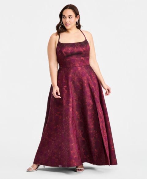 Женские платья B Darlin Trendy Plus Size Scoop-Neck Jacquard Gown, цвет: Клюквенный