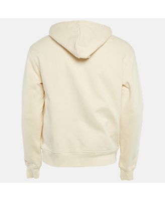 Men's Cream Logo Embroidery Cotton Hooded Sweatshirt