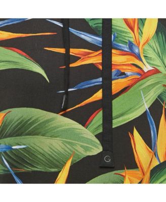 Men's Black Bird Of Paradise Print Cotton Hooded Sweatshirt