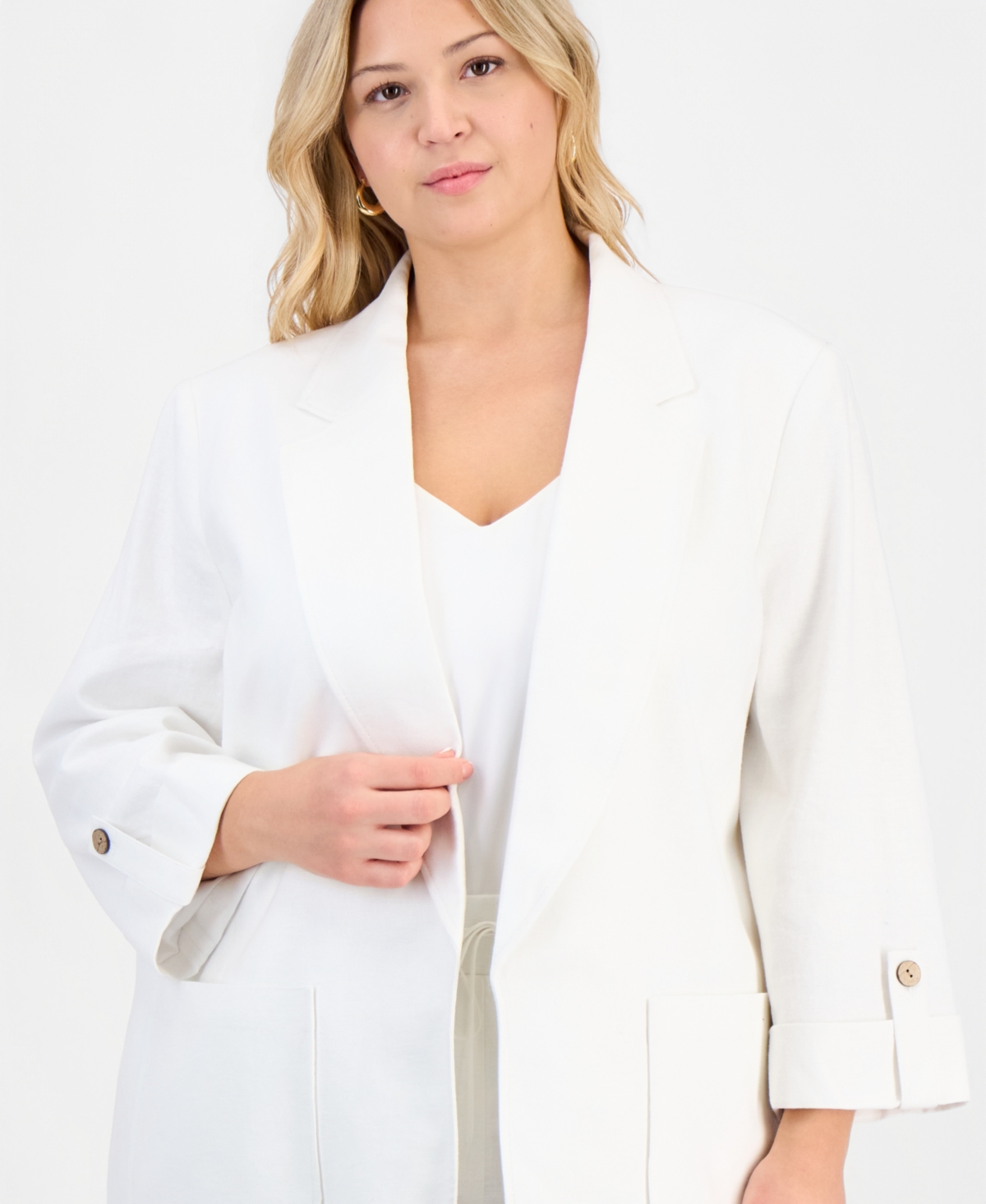 Jones New York Plus Roll-Tab Open-Front Blazer