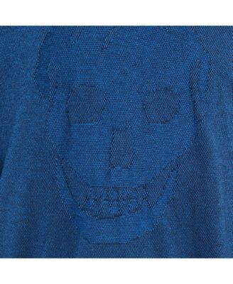 Men's Blue 3D Skull Embossed Cotton Knit Sweater