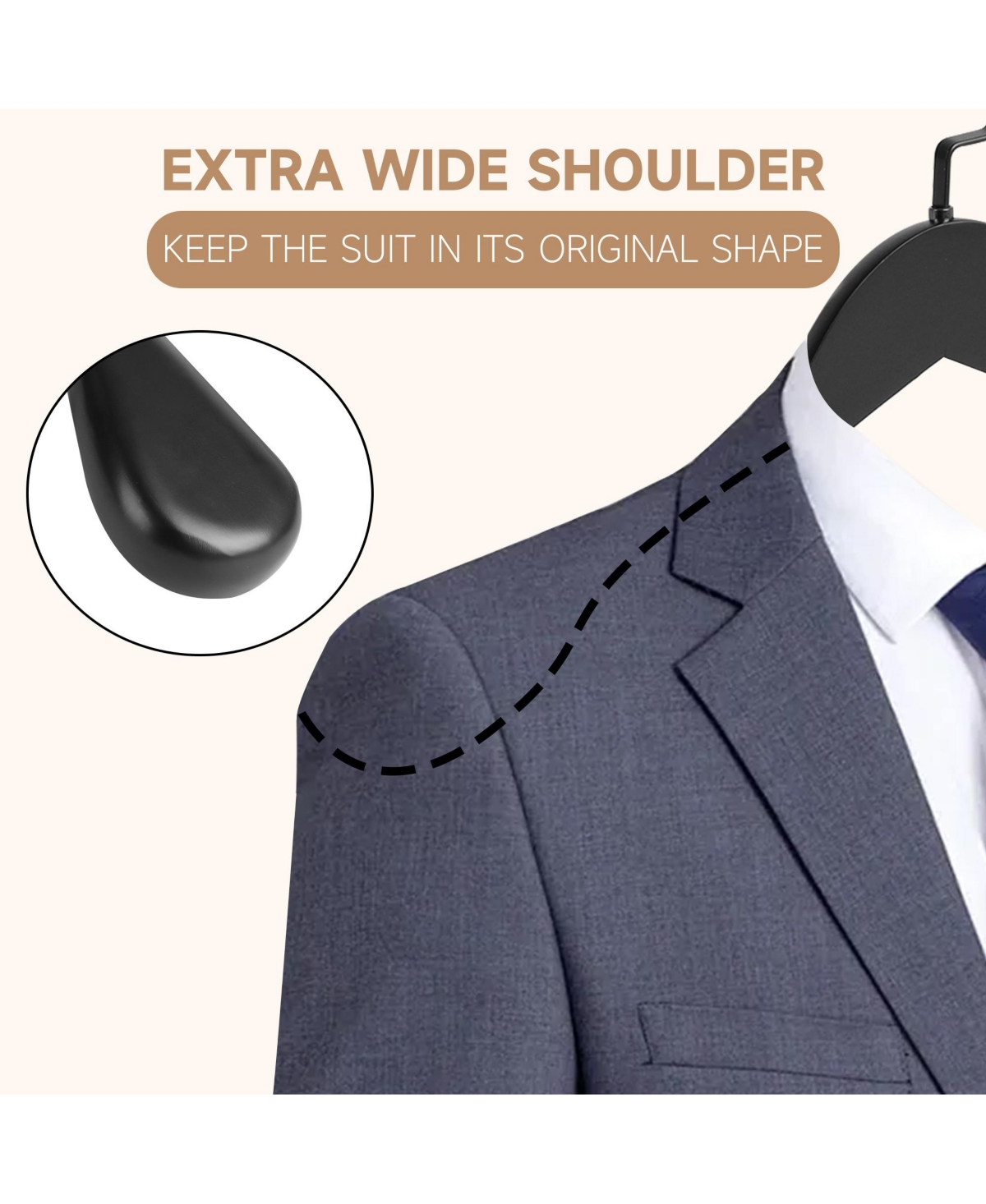 BP4U Wooden Suit Hangers with Pants Bar for Men's Clothes, 17.5-Inch Wide Shoulder Solid Wood Coat Jackets, Shirts