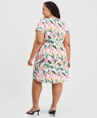 Plus Size Printed Side-Button Dress