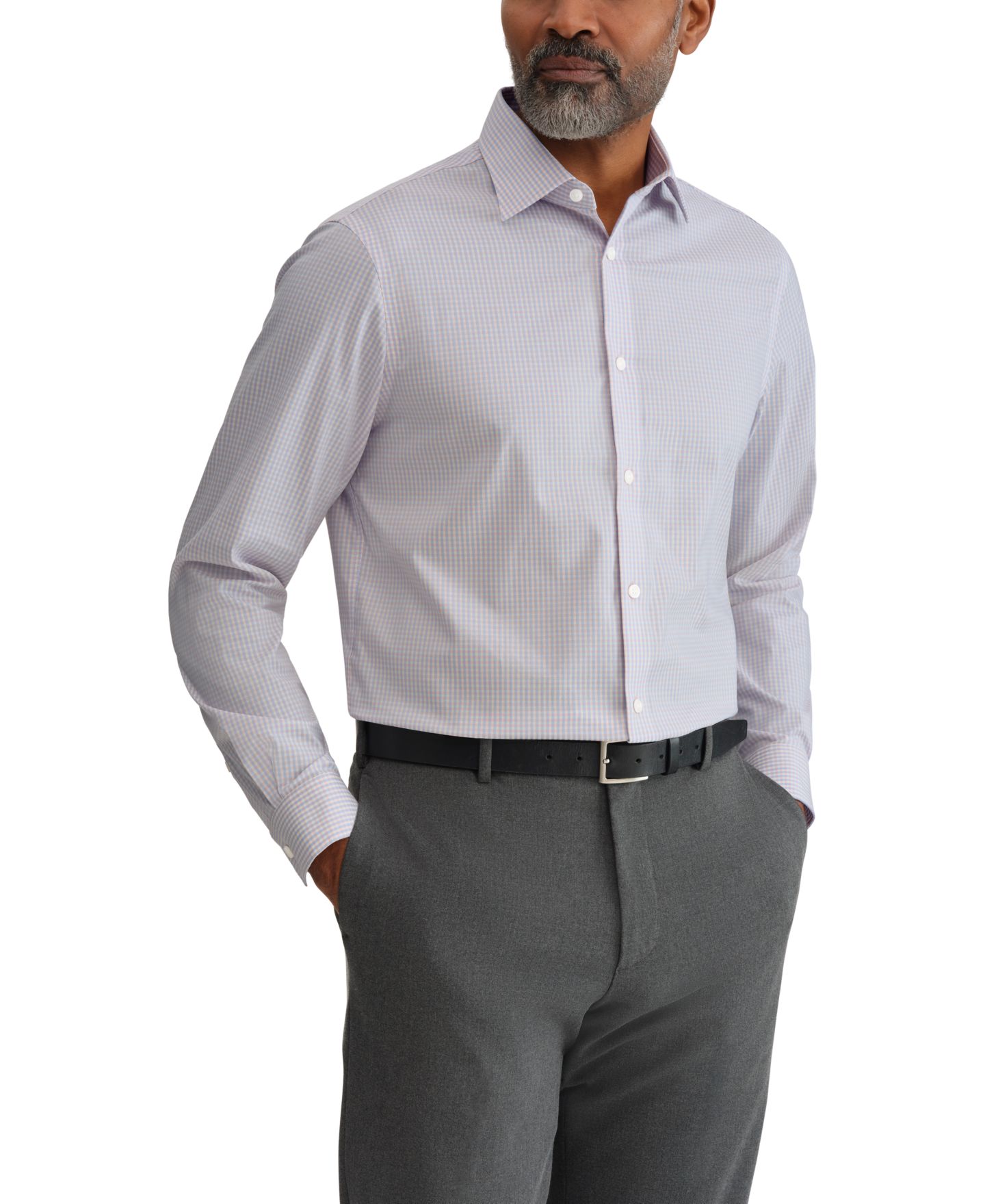 Мужская рубашка Michael Kors Ultra Wrinkle Free Stretch, Regular Fit Dress Shirt, цвет: Синий / Розовый — фото 1