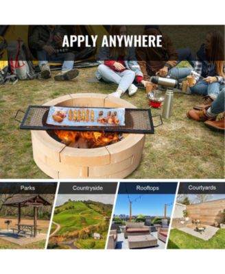 44" Rectangle X-Marks Fire Pit Grill Grate, Heavy Duty Steel Cooking Grate with Handle and Support X Wire, Black