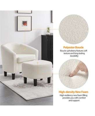 Contemporary Boucle Club Chair and Ottoman Set