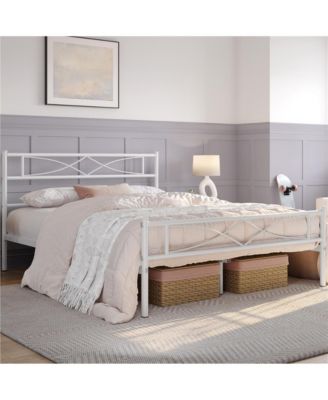 Simple Full Metal Bed Frame with Curved Design Headboard and Footboard