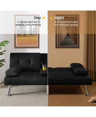 Fabric Upholstered Convertible Futon Sofa Bed for Small Space