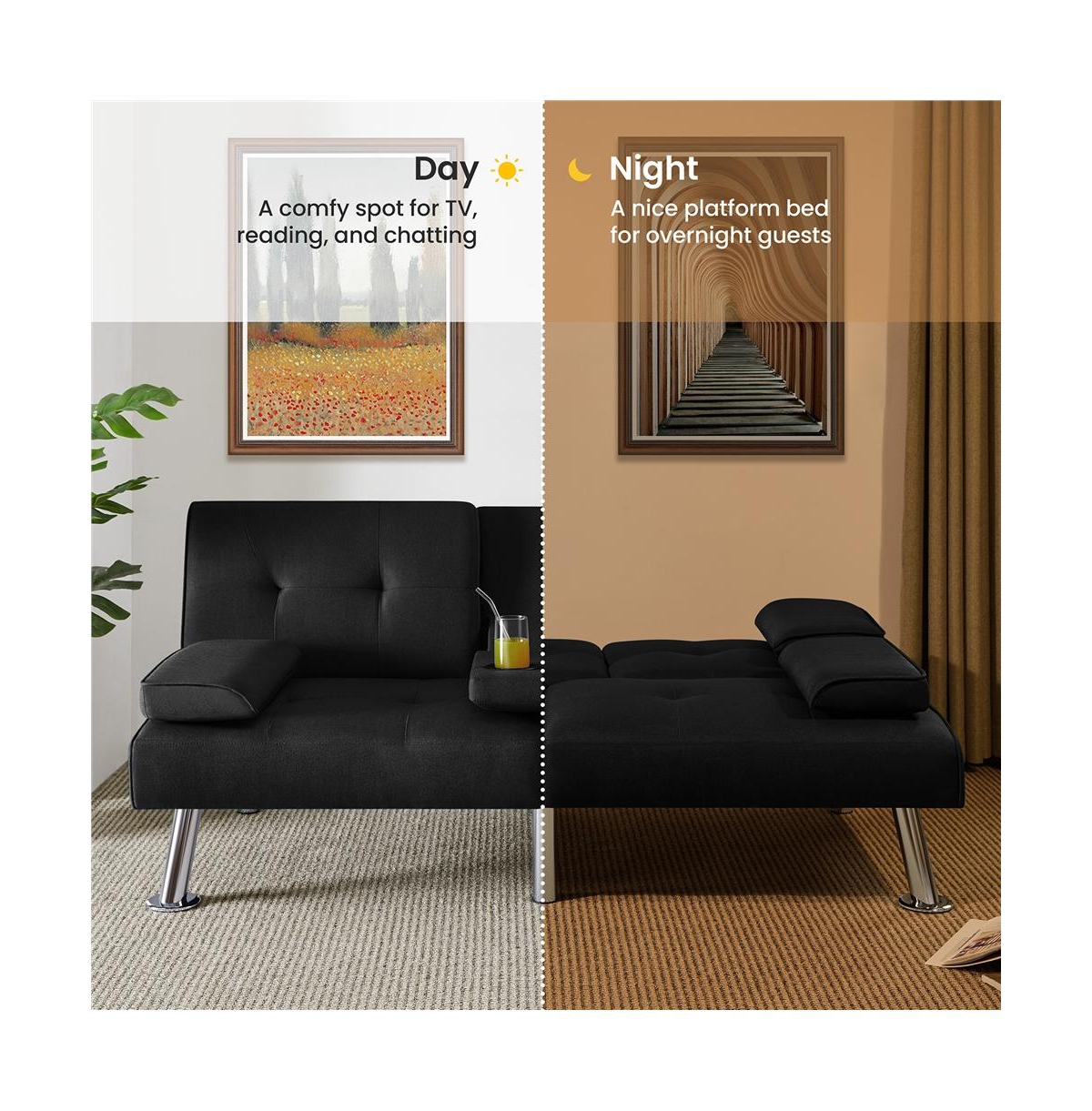 Yaheetech Fabric Upholstered Convertible Futon Sofa Bed for Small Space, Black