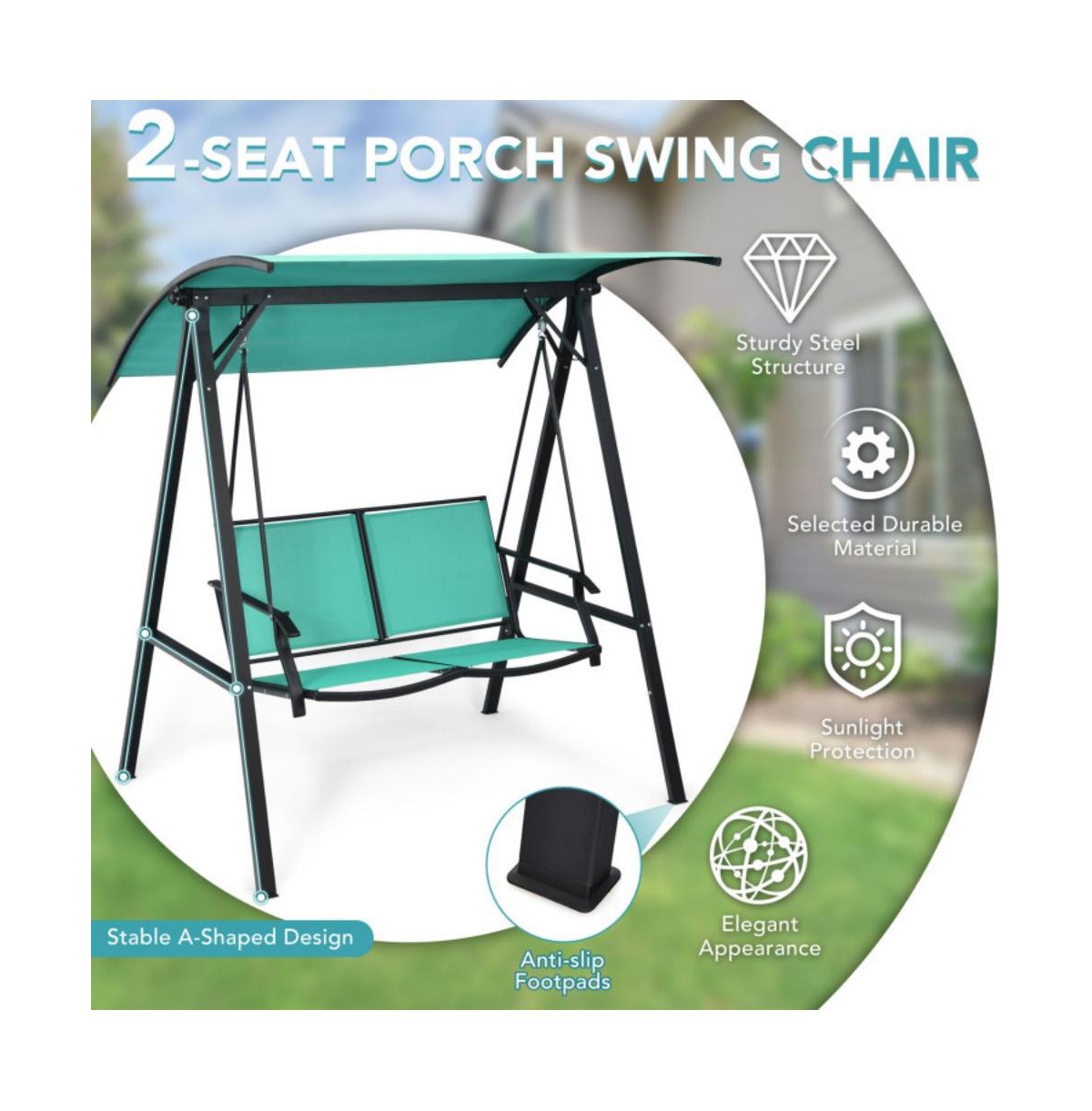 2 Person Patio Swing with Weather Resistant Glider and Adjustable Canopy
