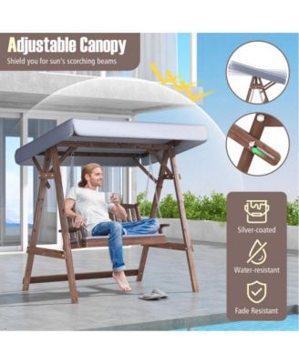 2-Person Porch Swing with Fir Wood Stand and Tilt Canopy