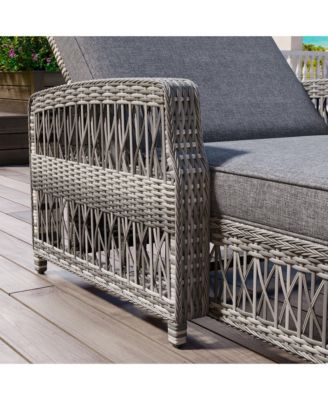 Outdoor Wicker Lounge with Armrests, Patio Adjustable Recliner with Soft Removable Cushions