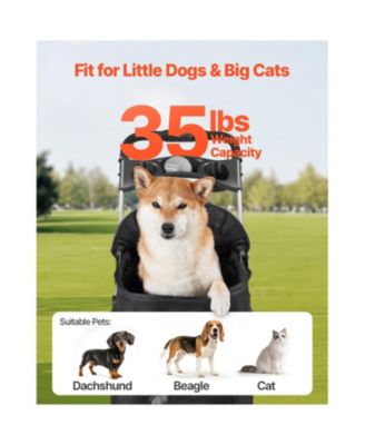 4-Wheel Foldable Pet Stroller for Dogs up to 35lbs with Detachable Carrier