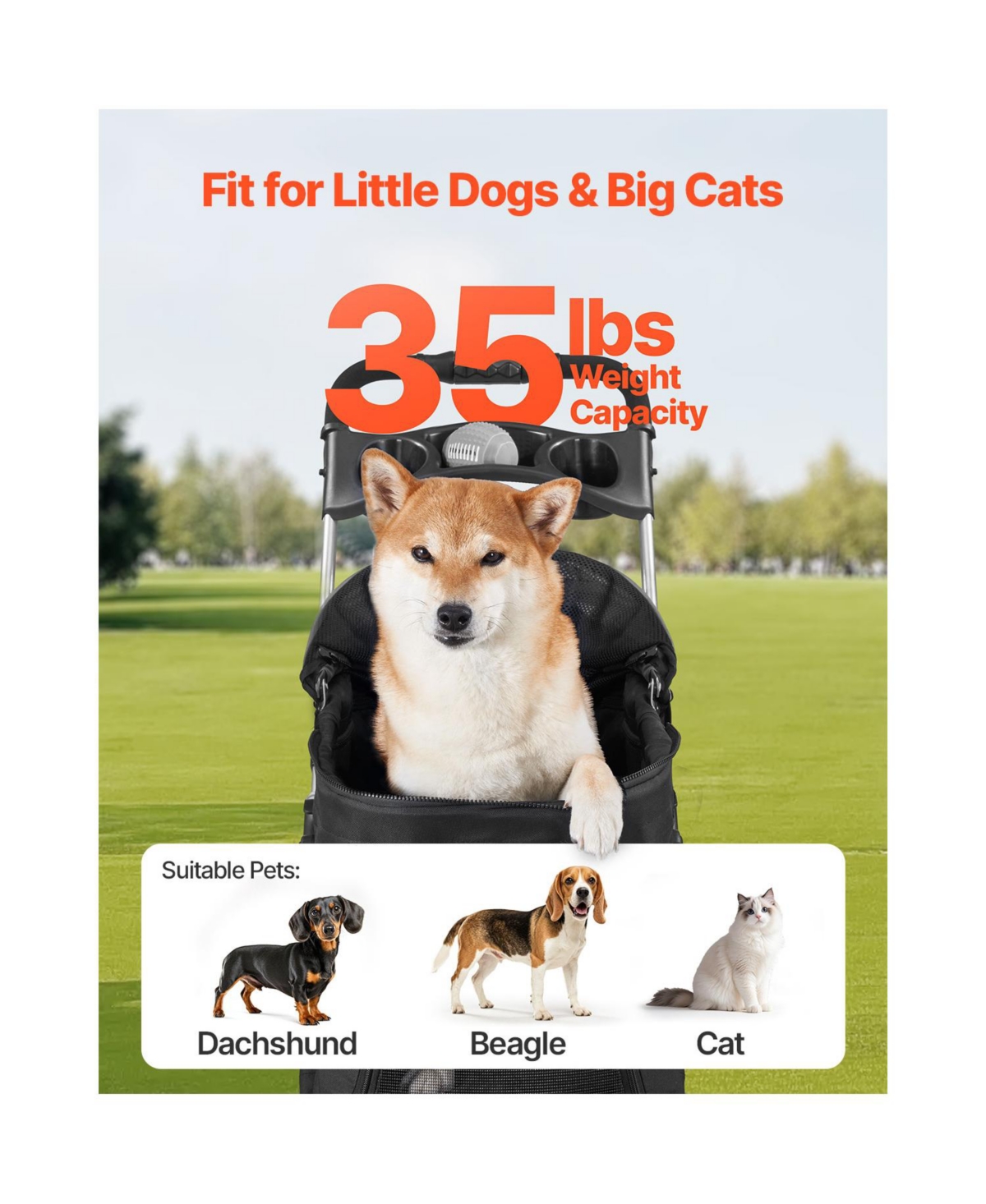 Aostirmotor 4-Wheel Foldable Pet Stroller for Dogs up to 35lbs with Detachable Carrier