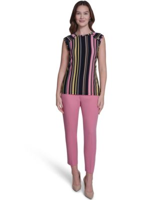 Women's Sleeveless Crewneck Stripe Top