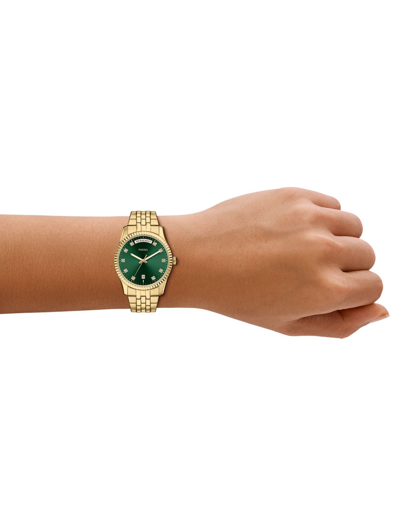 Женские часы Fossil Scarlette Three-Hand Day-Date Gold-Tone Stainless Steel Watch, 34mm — фото 7