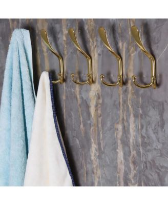 Heavy Duty 5-Tri Hook Wall Rack, Gold, Stainless Steel Rails, Easy Install