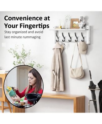 Wall Mounted Coat Rack with Shelf, 5 Hooks, 55 lbs Capacity, Space Saving, DIY