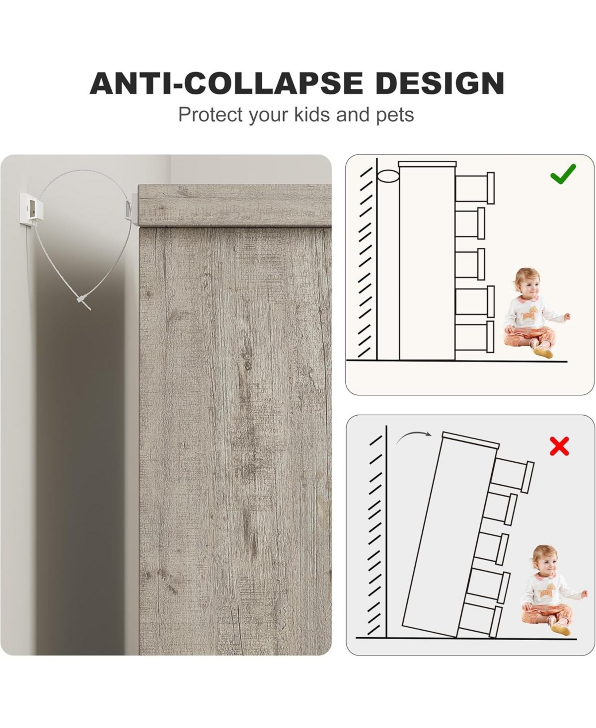 gaomon 5 Drawer Dresser for Bedroom, Gray Chest of Drawers with Embedded Handles, Wooden Organizer Living Room
